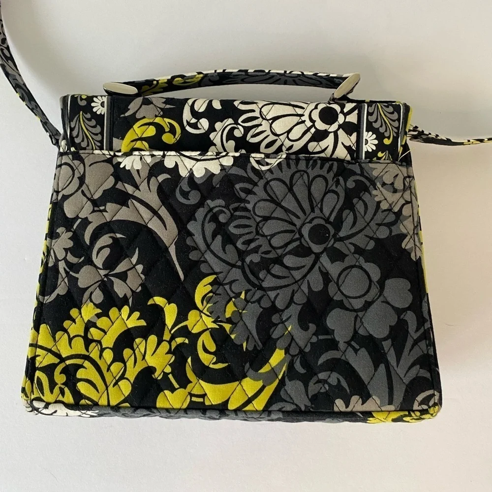 VERA BRADLEY Baroque HANDBAG Purse Black Acid Yellow White Satchel‎ Crossbody